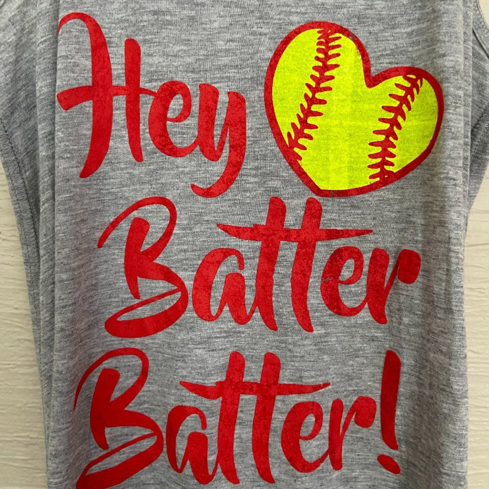 Hey Batter Batter! Racerback Top Baseball Theme Size Large Bella brand Heart